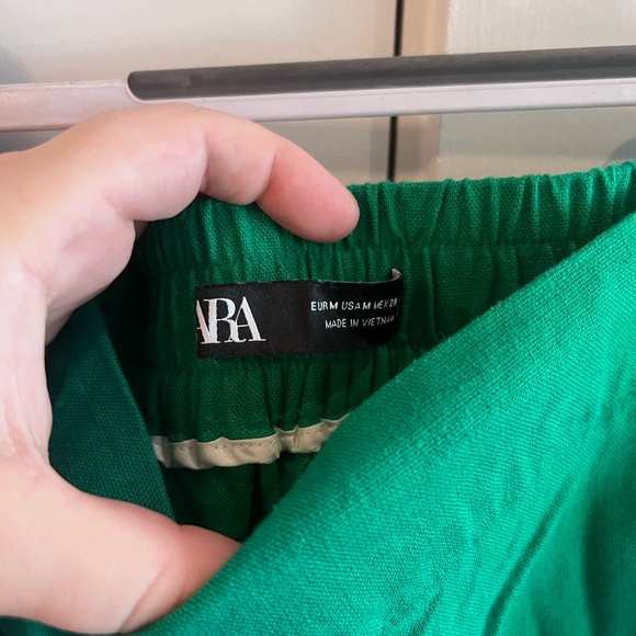 Green Linen Blend Zara Elastic Waist Pants - Picture 2 of 5